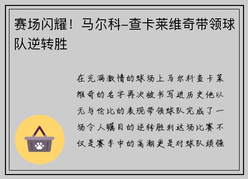 赛场闪耀！马尔科-查卡莱维奇带领球队逆转胜