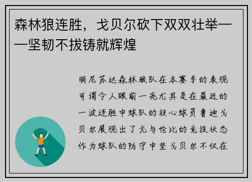 森林狼连胜，戈贝尔砍下双双壮举——坚韧不拔铸就辉煌